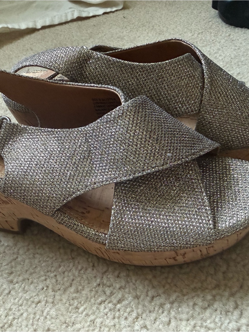 White Mountain Glittery Silver Cork Wedge Sandal